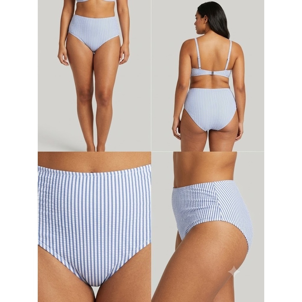 RuffleButts Seersucker Swim Bottom Womens XL Periwinkle Blue Striped Stretch NWT